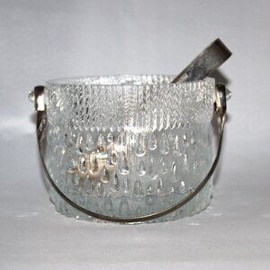 Vintage MCM French Crystal Ice Bucket with Silver Plated Ice Tongs | Teardrop